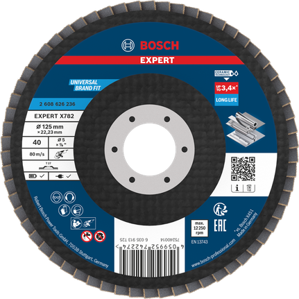 Lamelový kotouč Bosch EXPERT X782 125 mm G40 pro broušení kovů.